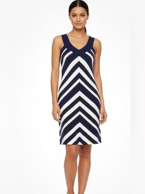 ✨💙 Milly Chevron Stripe Silk Cashmere Sweater Tank Dress Navy White Size S